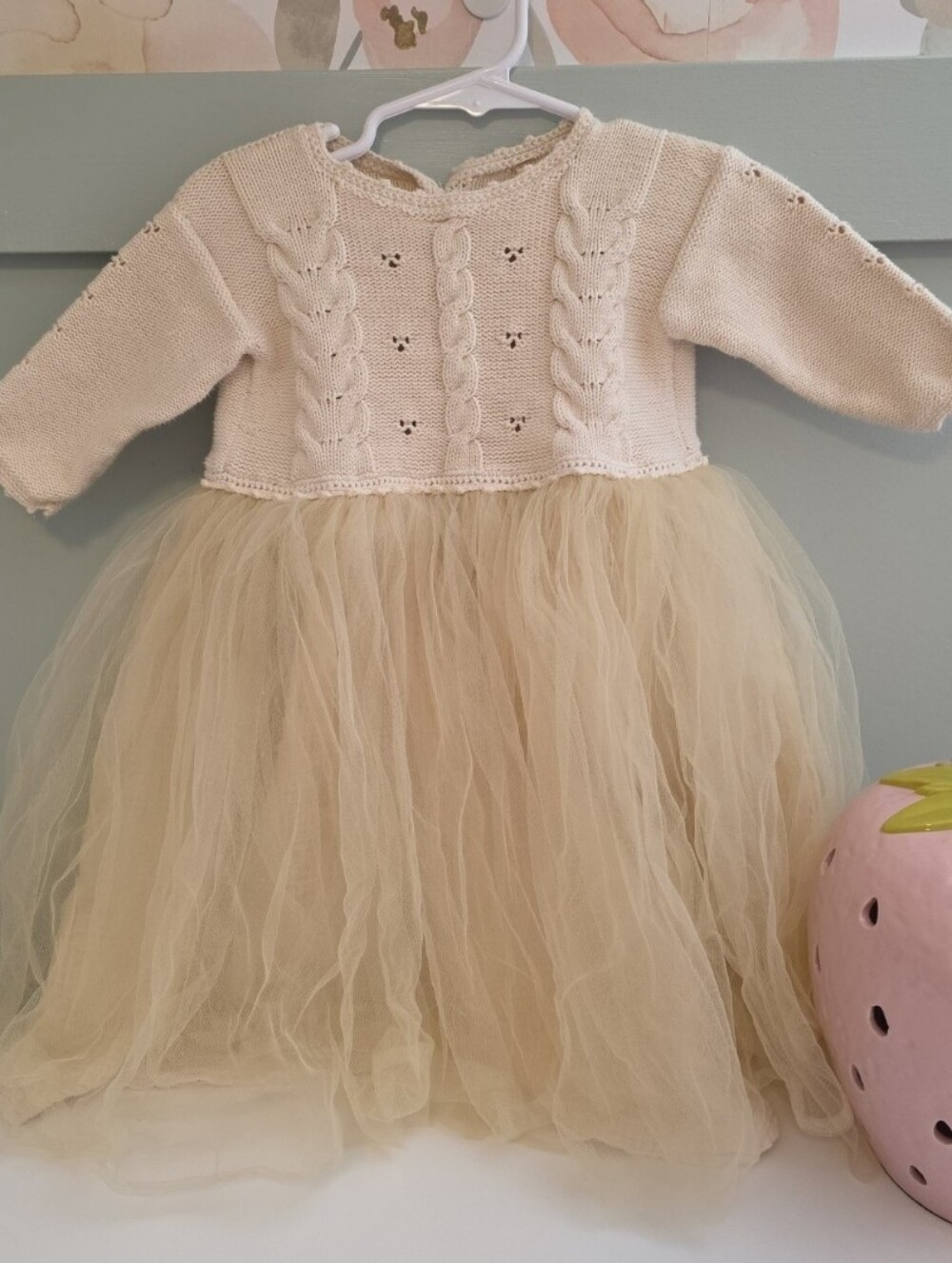 Wild Wawa 2/3 Cream Knit Bodice Long Sleeve Tulle Skirt Dress 2t Fall Winter